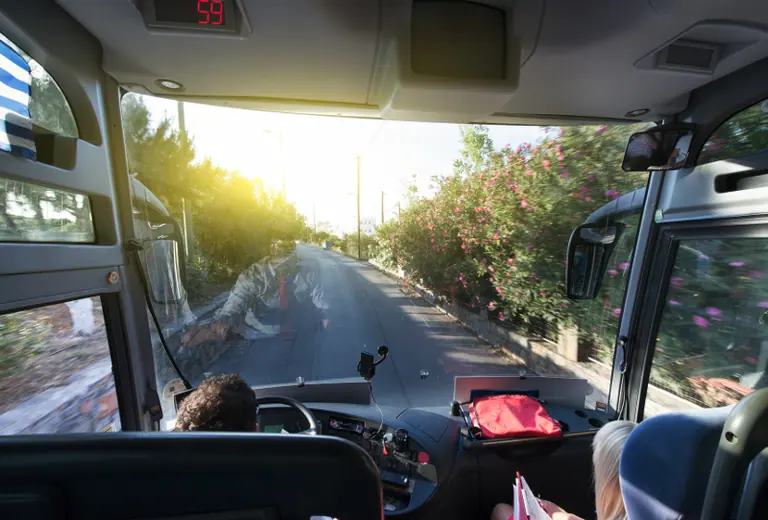 Tour bus on a trip to a Jersey Shore resort area