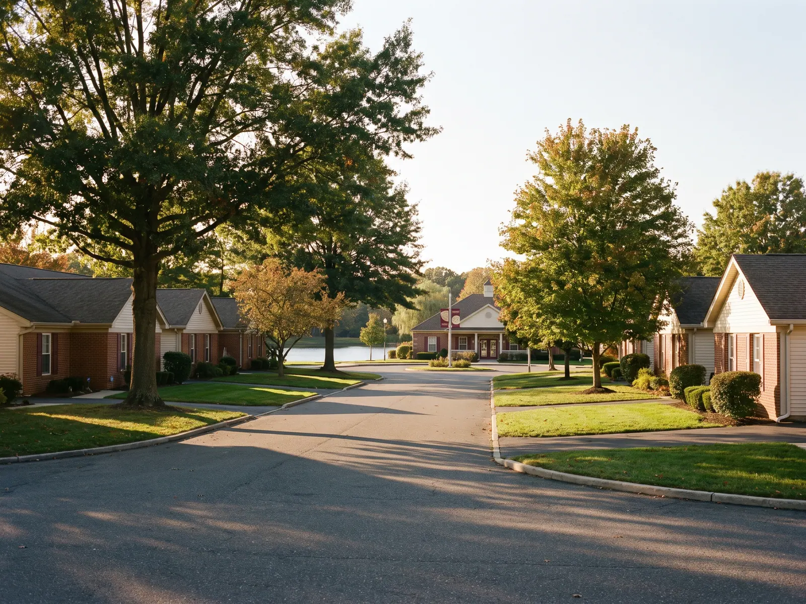 A quiet street of patio homes in a 55+ community in Mount Laurel, NJ